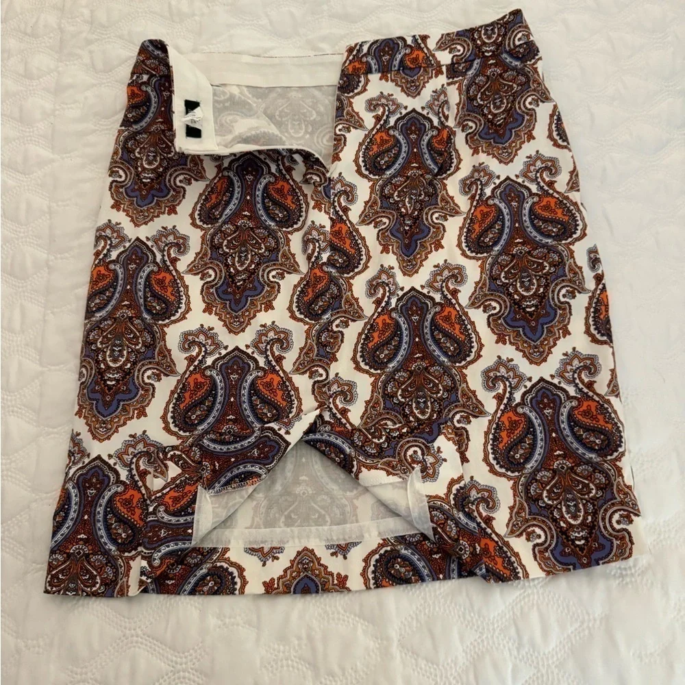 J. Crew Ivory, Purple & orange paisley skirt with stretch Sz-8 - Picture 3 of 6